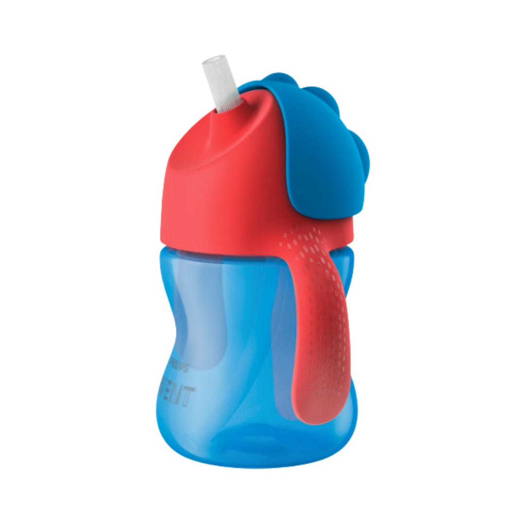 avent® vaso con pajilla azul/rojo 7 oz