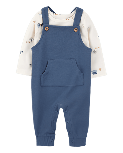 Carter's Baby Boy 2 Piece Long Sleeve Tee & Waffle Knit Coverall Set Blue White