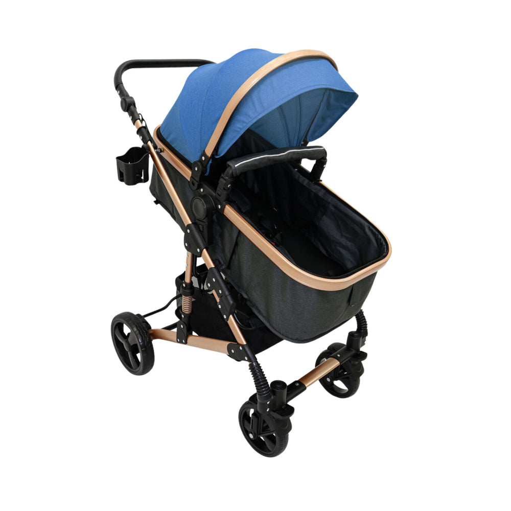 Nubebé Convertible Bassinet Stroller - Blue & Gold