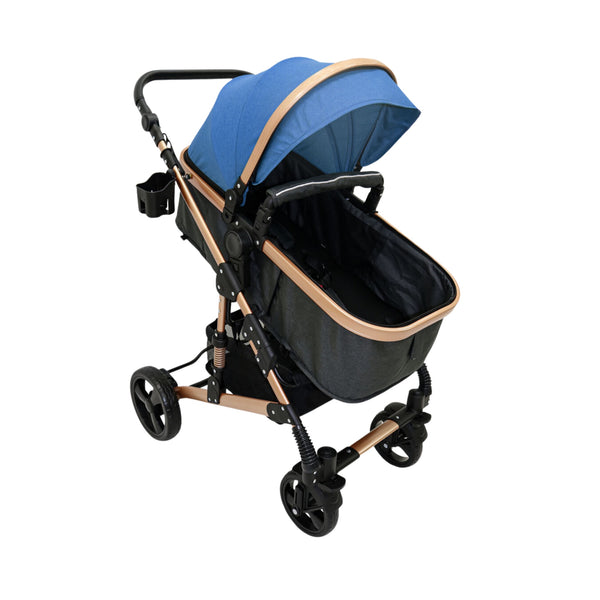 Nubebé Convertible Bassinet Stroller - Blue & Gold