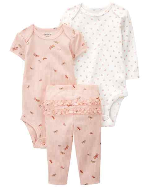 Baby Girl Character Set Pink Floral Print