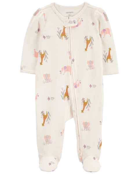 Baby Girl Sleep & Play Ivory Animal Print