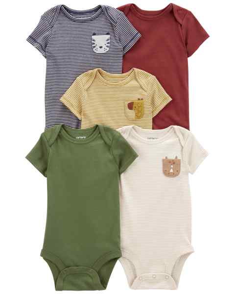 Baby Boy 5Pk Bodysuit Navy Stripe Olive