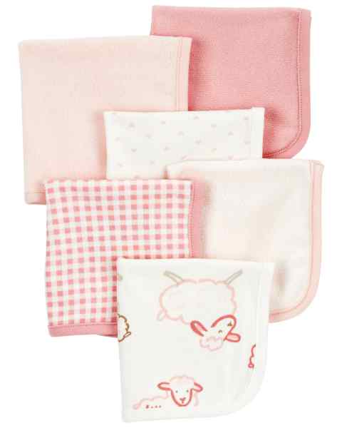 Baby Girl Washcloth Pink Ivory Print