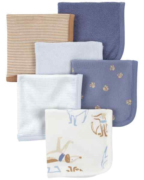 Baby Boy Washcloth Blue Ivory Print