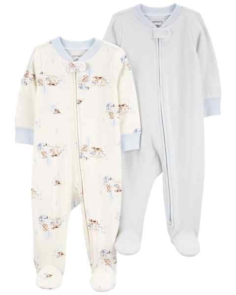 Baby Boy 2Pk Sleep & Play Blue Dog & Stripe