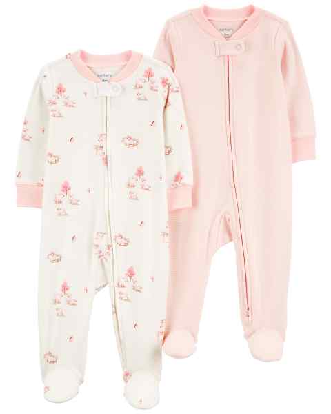Baby Girl 2Pk Sleep & Play Pink Sheep & Stripe