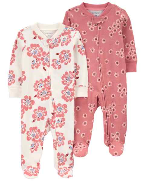 Baby Girl 2Pk Sleep & Play Pink & Ivory Floral