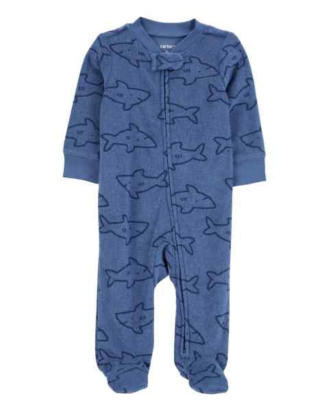 Baby Boy Textured Sleep & Play Blue Shark Print