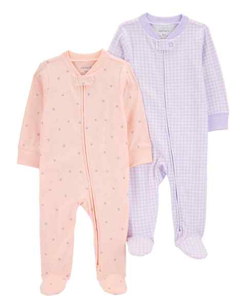 Baby Girl 2Pk Sleep & Play Pink Floral & Purple Ging
