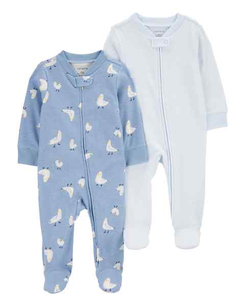Baby Boy 2Pk Sleep & Play Pelicanprint & Blue Strip