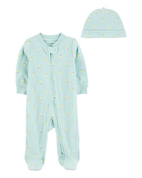 Baby Girl Sleep & Play Set Blue Lemon Print
