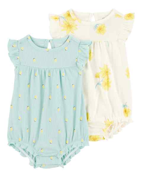 Baby Girl 2Pk 1-Piece Set Blue & Yellow Floral