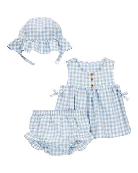 Baby Girl 3-Piece Set Blue White Gingham