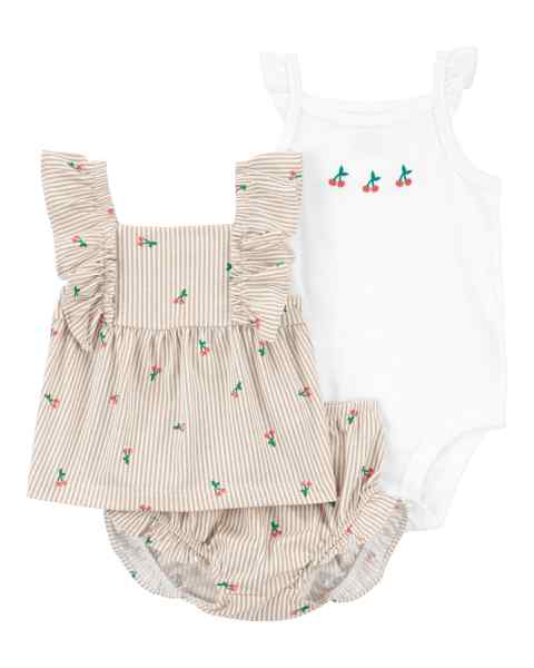 Baby Girl Diaper Cover Set Mini Cherry Print Stripe