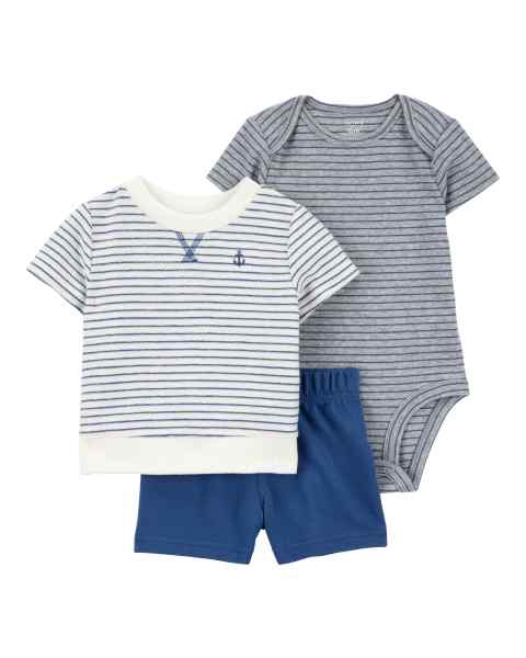 Baby Boy Diaper Cover Set Blue Striped Anchor