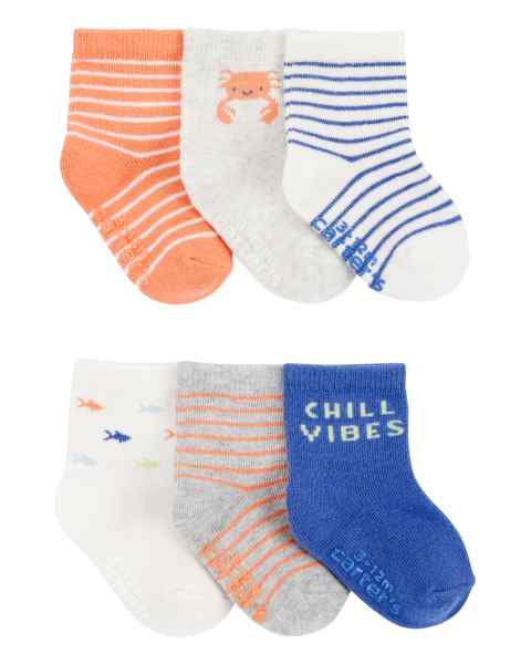 Baby Boy 6-Pack Booties Crab & Fish & Stripe