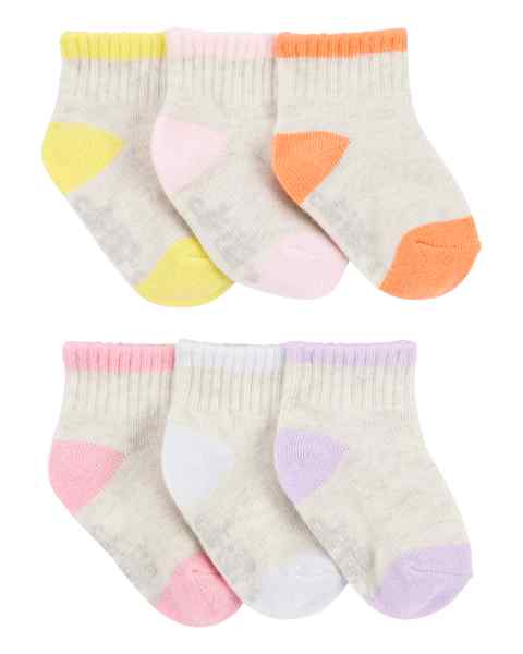 Baby Girl 6-Pack Ankle Sock Cream Hthr W & Mul