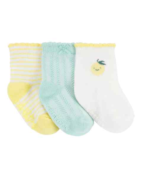 Baby Girl 3-Pack Booties Lemon & Stripe & Blue