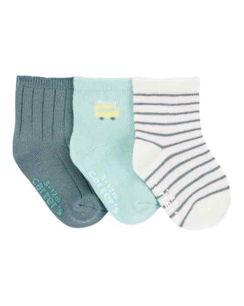 Baby Boy 3-Pack Booties Car & Stripe & Blue