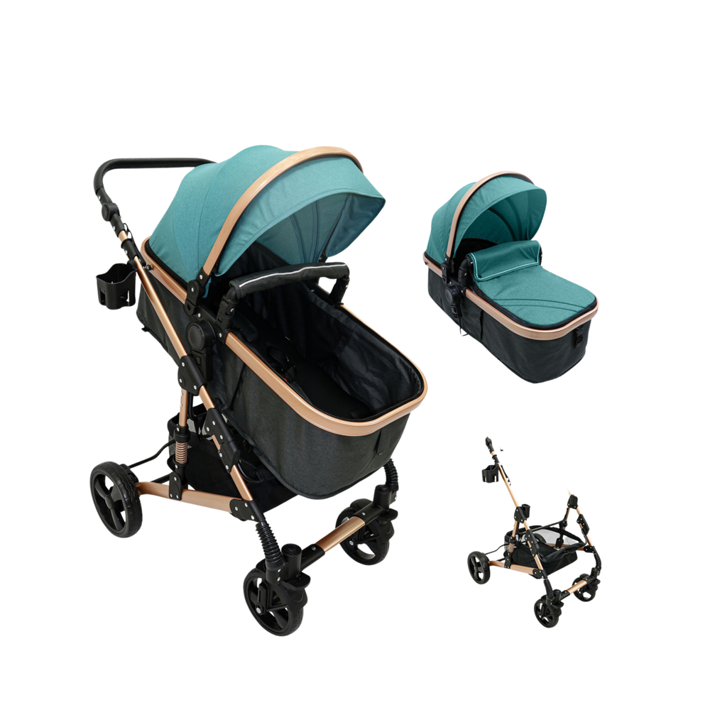 Nubebé 3-in-1 Convertible Bassinet Stroller - Teal & Gold