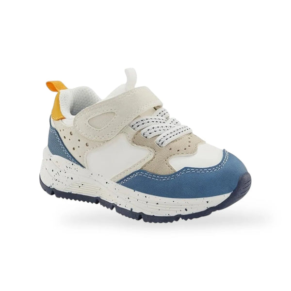 Boys' White and Blue Athletic Velcro Sneaker
