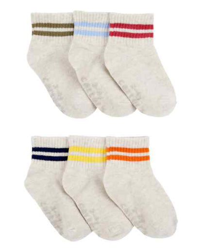 Kid Boy 6-Pack Ankle Sock Cream Hthr Rugby