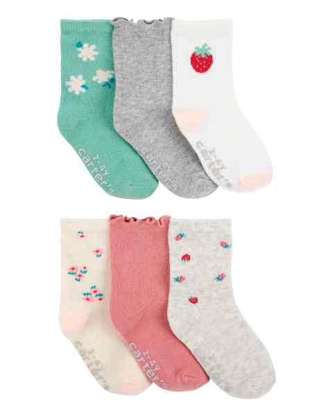 Toddler Girl 6-Pack Crew Sock Berries & Flowers Cr