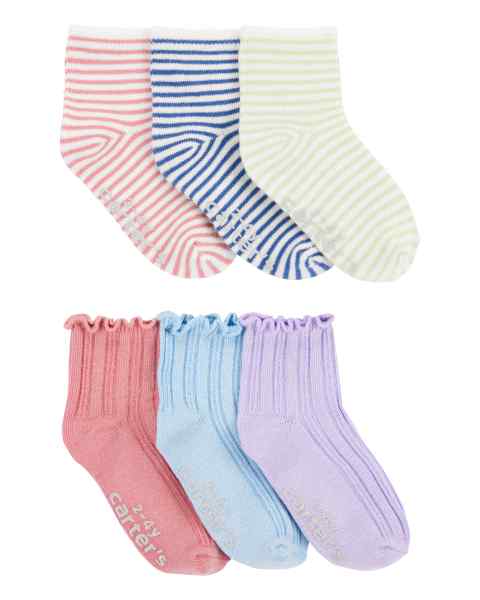 Toddler Girl 6-Pack Ankle Sock Multi Stripe Ankl