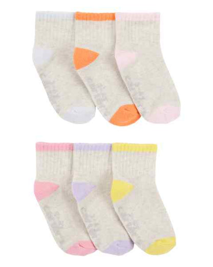 Baby Girl 6-Pack Ankle Sock Cream Hthr W & Mul