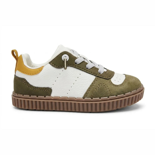 Boys' White and Olive Gum-Sole Sneaker
