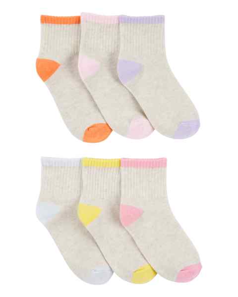 Baby Girl 6-Pack Ankle Sock Cream Hthr W & Mul