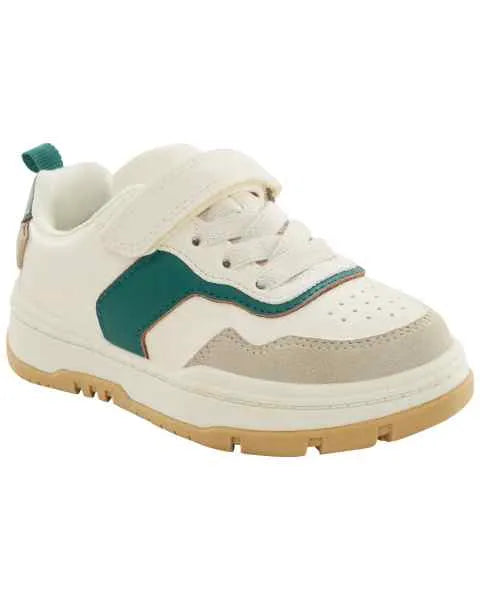 Boys' White and Green Velcro Gum-Sole Sneaker - ColorPlay