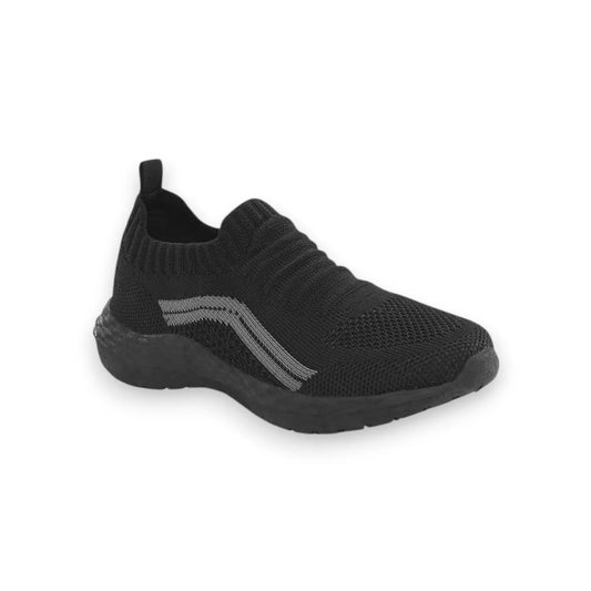 Boys' Black Slip-On Sneaker with Grey Stripe - ColorPlay