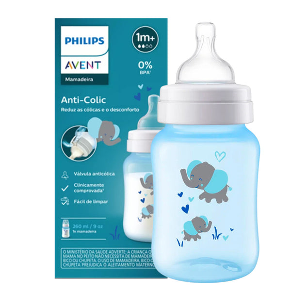 Biberón Anticólicos Philips Avent de 9oz / 260ml Diseño Elefante (1m+)