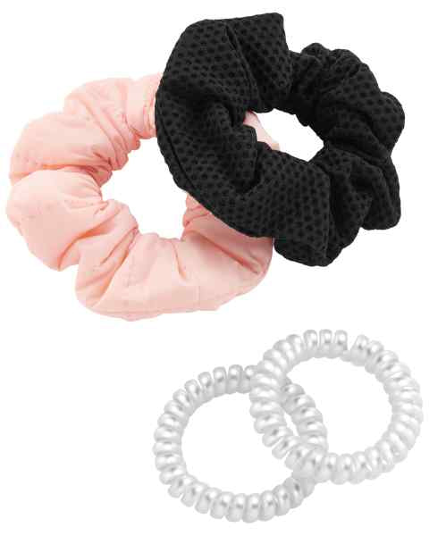 Scrunchies 4-Pack Pink Black Coil — Niña