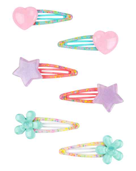 Carter's Girls Snap Hair Clip 6-Pack Hearts Stars & Flowers