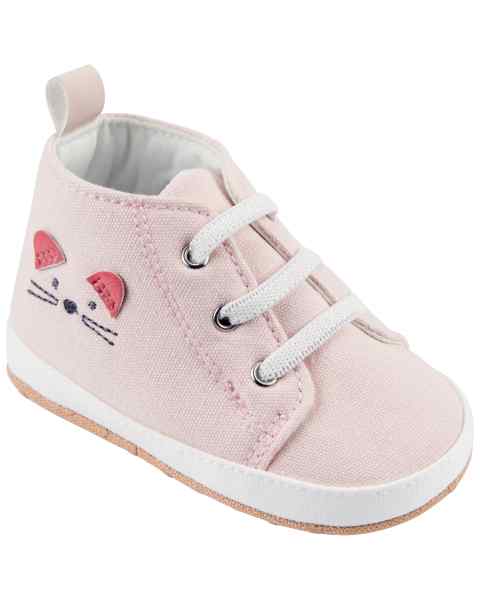Carter's Baby Girl High-Top Sneaker Crib Shoes Cat Face