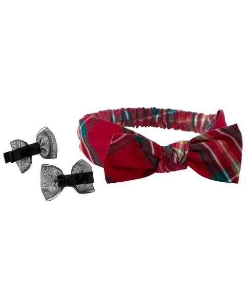 Carter's Girls Plaid Headwrap & Bow Clips Set