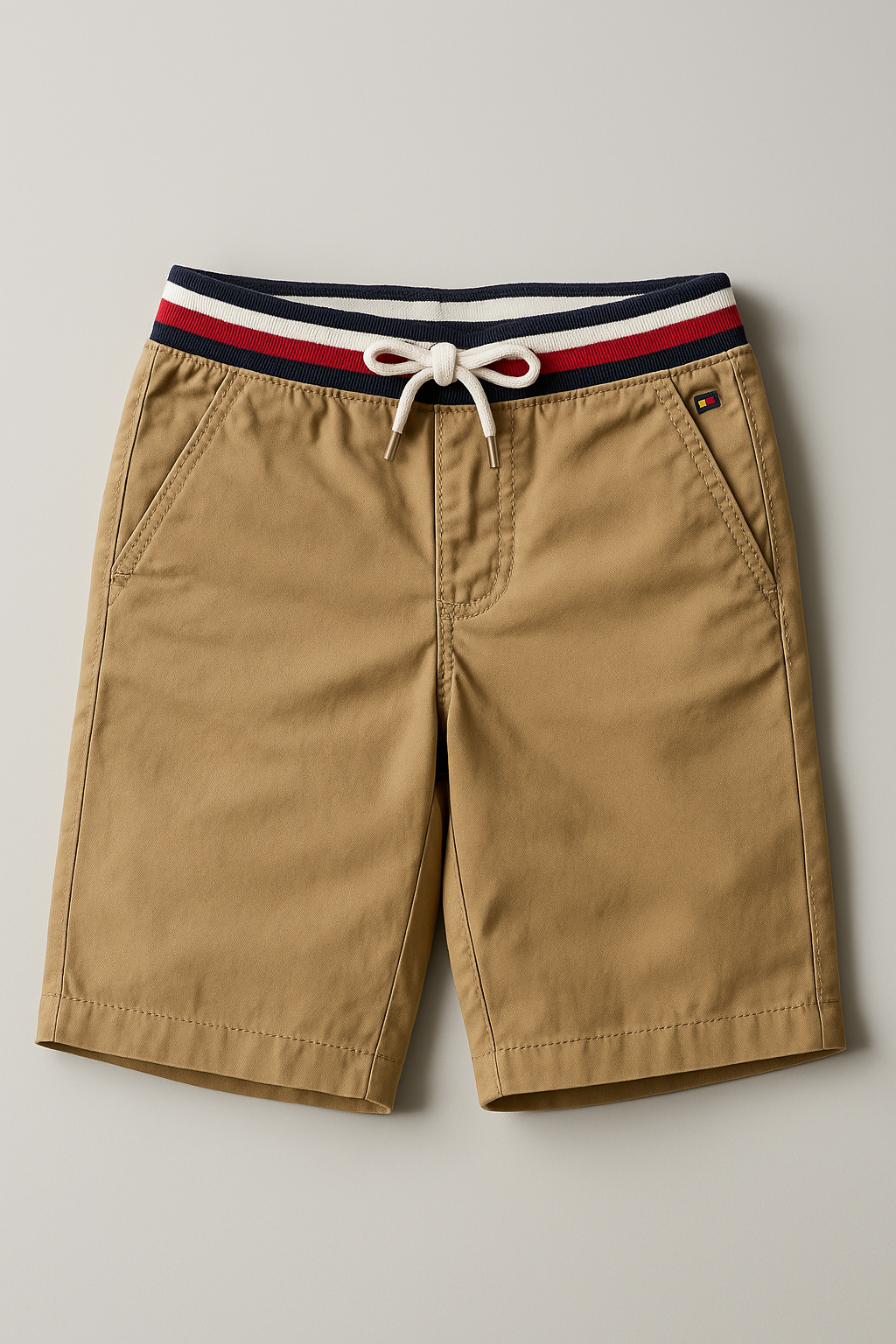 Khaki Shorts Striped Waistband Tommy