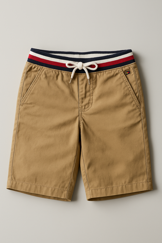 Khaki Shorts Striped Waistband Tommy
