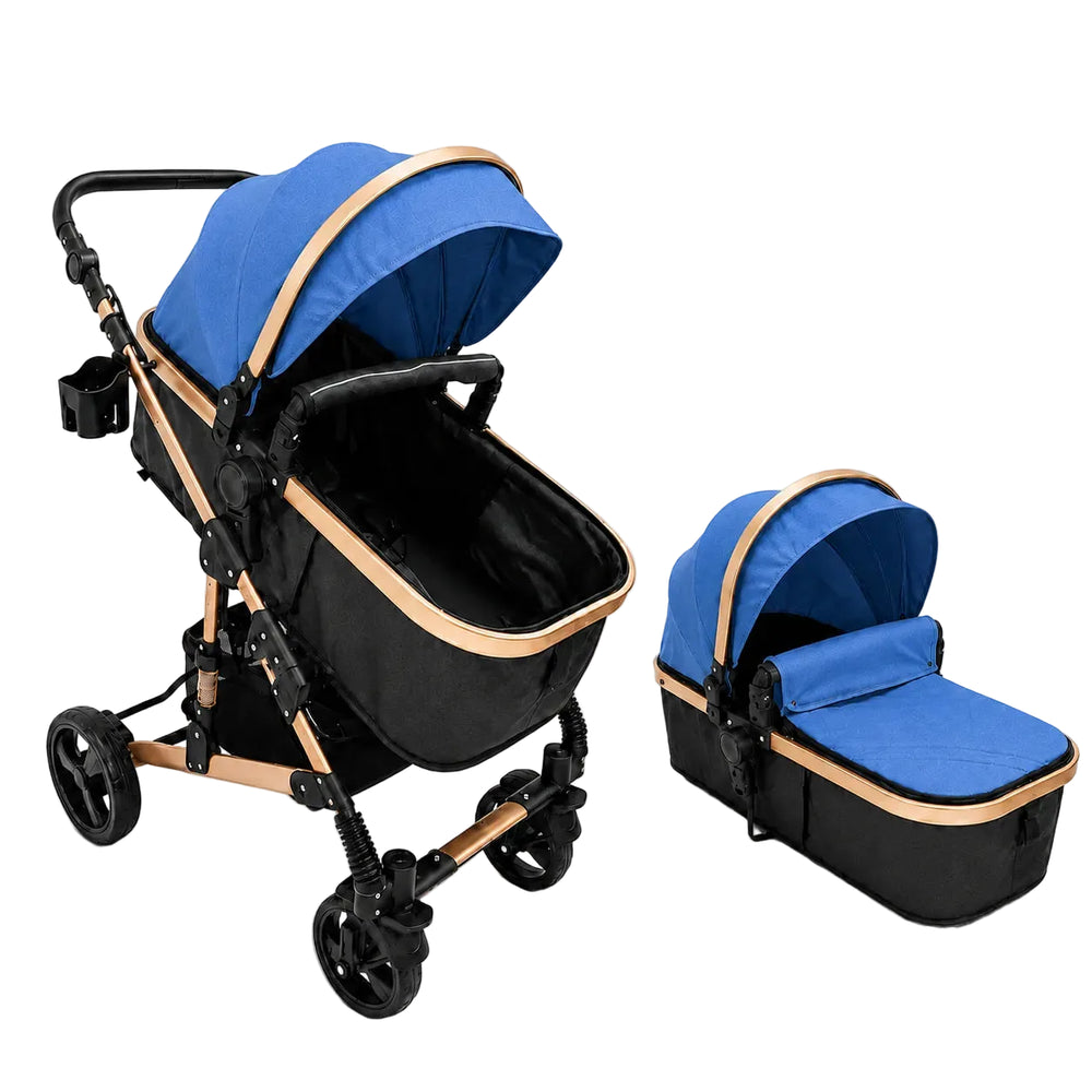 Nubebe Convertible Bassinet Stroller - Blue & Gold