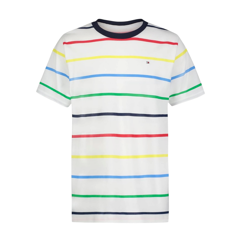 Tommy Hilfiger Boys' Short Sleeve Multicolor Stripe T-Shirt - Bright White