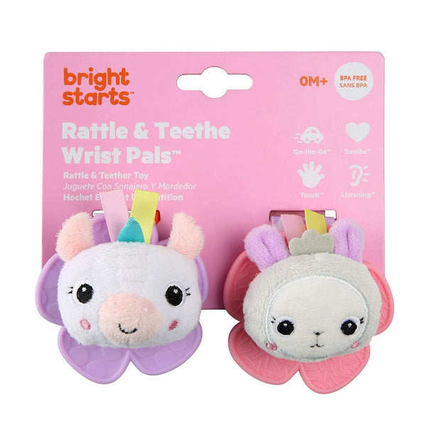 Bright Starts Rattle & Teethe Wrist Pals - Unicorn & Lamb