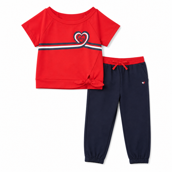 Set Red Heart Tee + Navy Jogger — Infant Girls