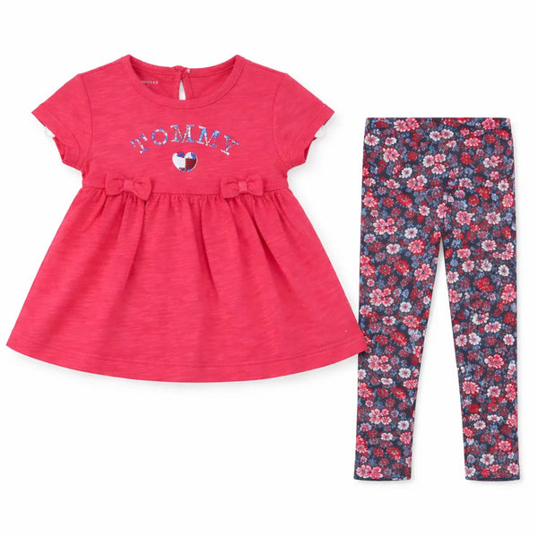 Pink Peplum Tee & Floral Leggings Set