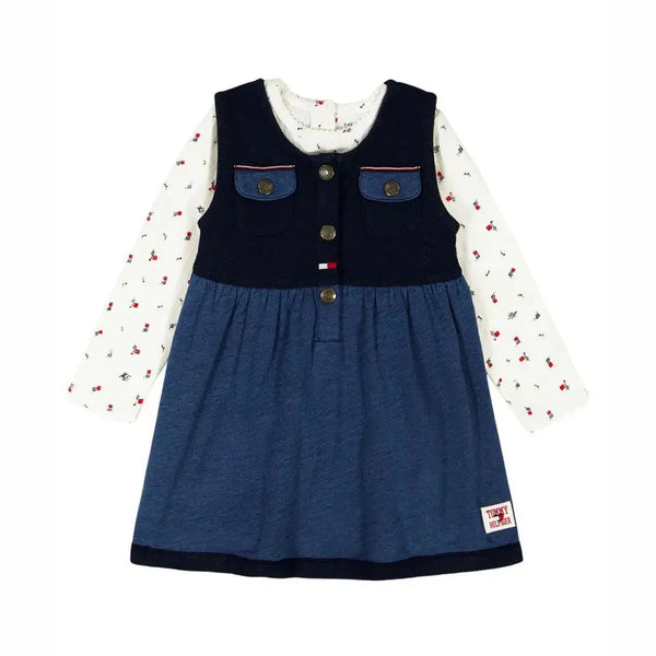 Navy Denim Jumper Dress & Floral Top Set