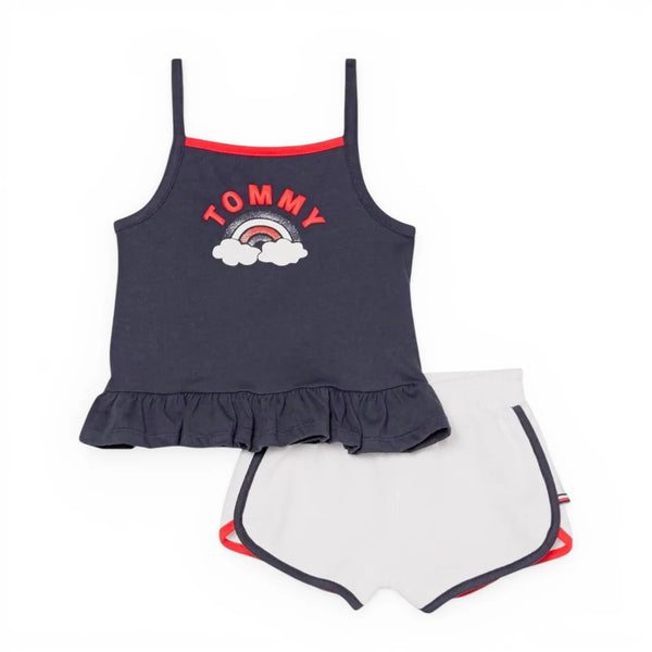 Navy Rainbow Tank & White Dolphin Shorts Set