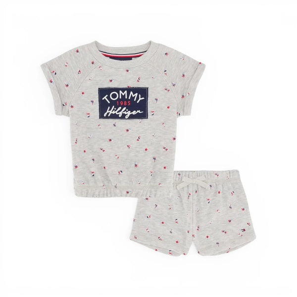 Gray Floral Tee & Shorts Set