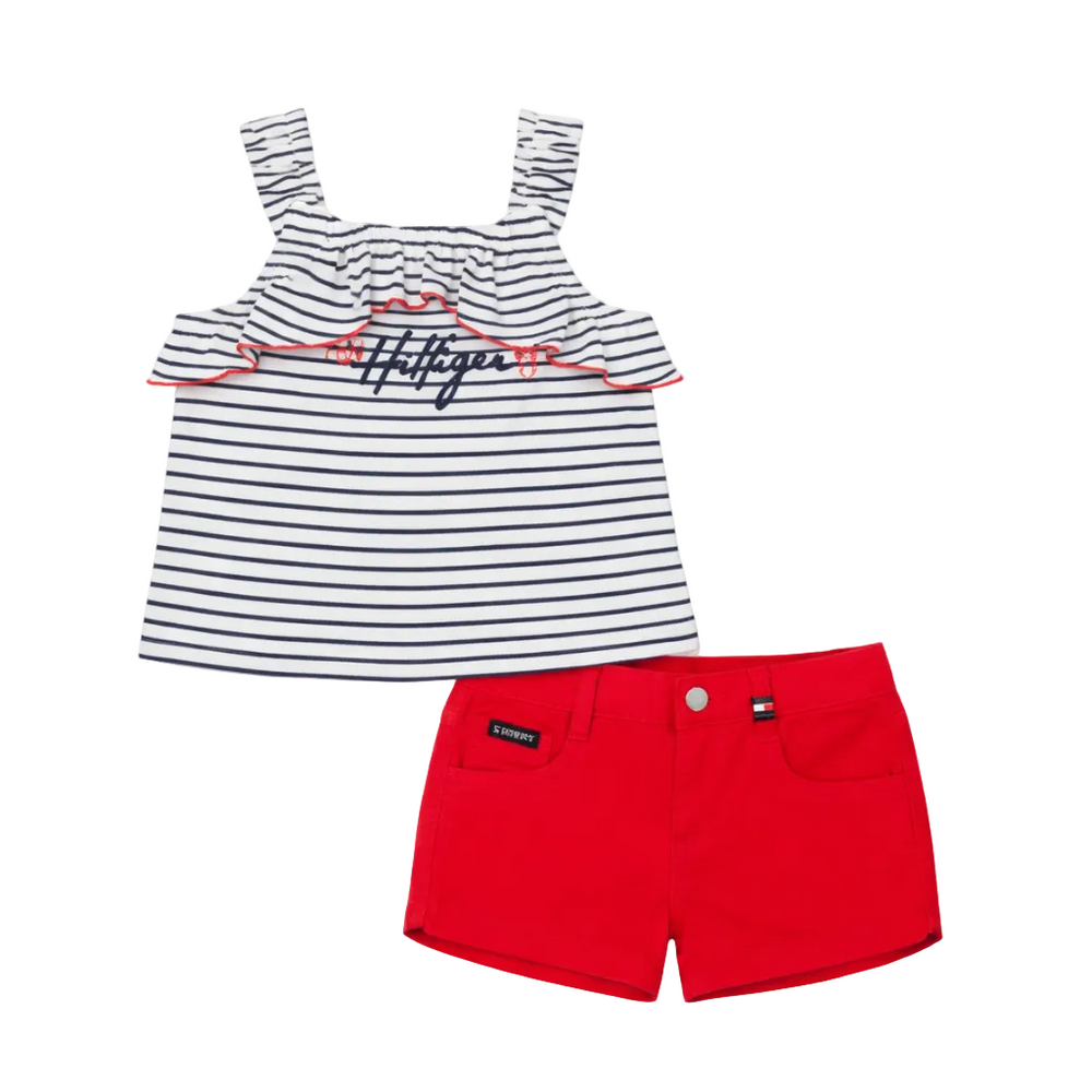 Set Cold-Shoulder Stripe + Denim Short — Infant Girls